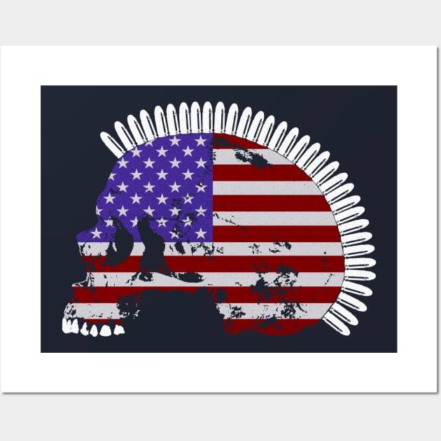 Skull with Bullet Mohawk in American Flag Pattern. Wall Art by RawSunArt